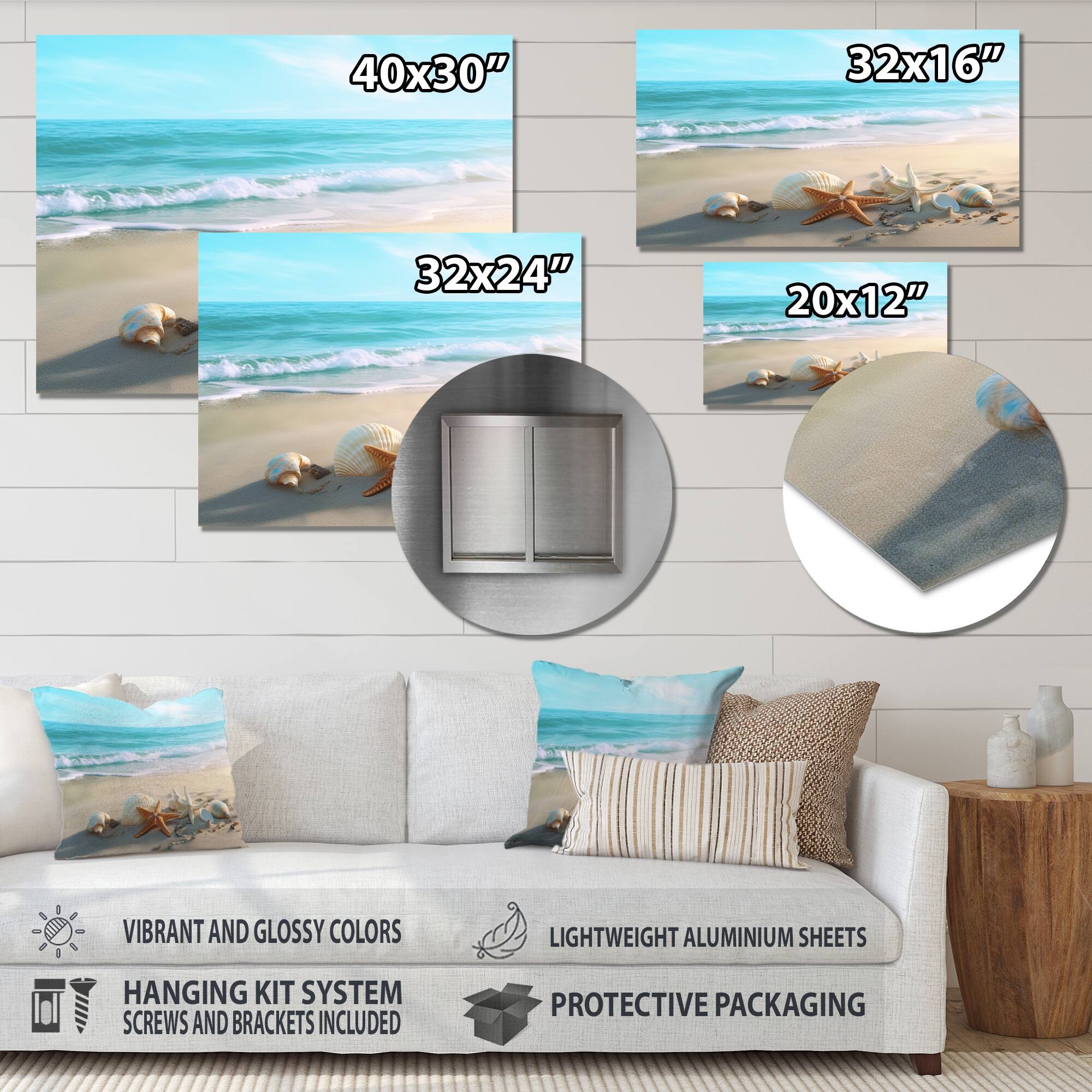 Designart "Coastal Seashore" Modern Landscape Beach Metal Wall Art
